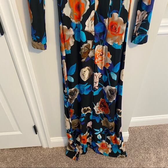 MSGM Milano Blue Red Black Rose Floral Long Sleeve Maxi Gown Dress XS - Picture 15 of 16